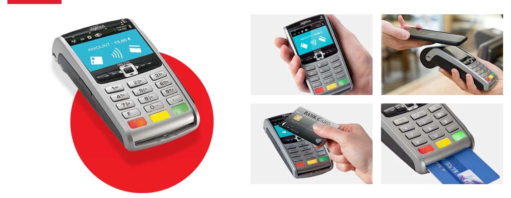 Das EC-Kartenlesegerät iWL250 von der Firma Ingenico: Bezahlung per Karte (kontaktlos oder mit Chip durch Einstecken) oder kontaktlos mit Smartphone.
