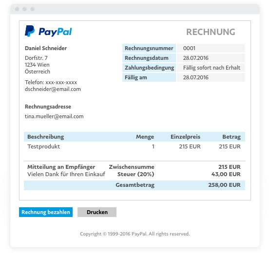 PayPal E-Mail-Rechnung