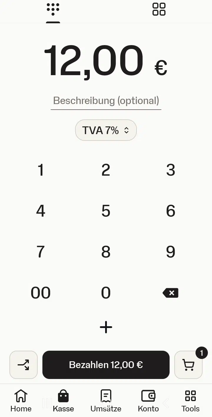 Screenshot der Betragseingabe in der SumUp-App