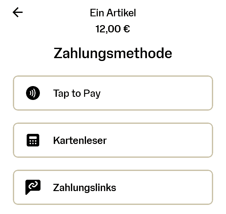 Screenshot der Auswahl der Zahlungsmethode in der SumUp-App