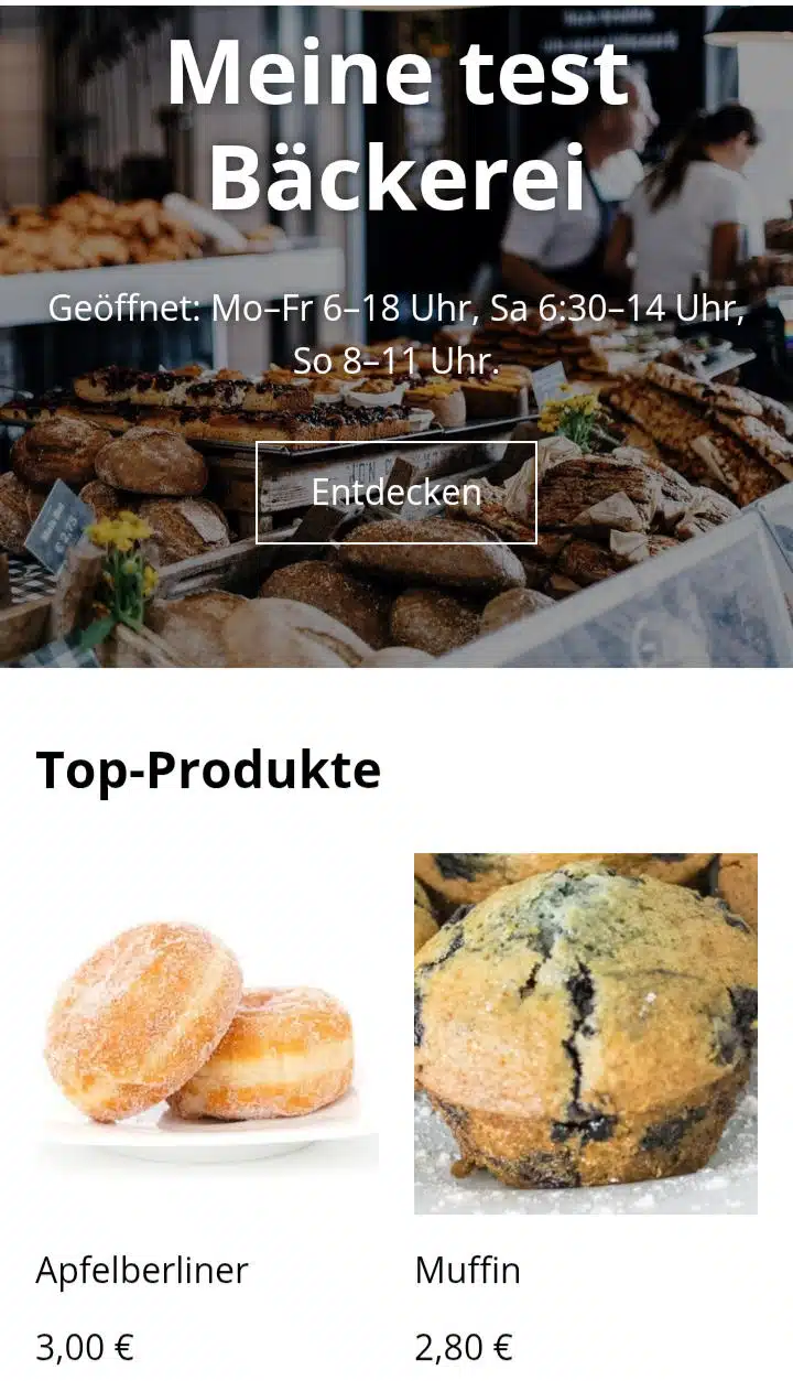 Homepage des SumUp-Onlineshops Screenshot der Homepage unseres SumUp-Test-Onlineshops.
